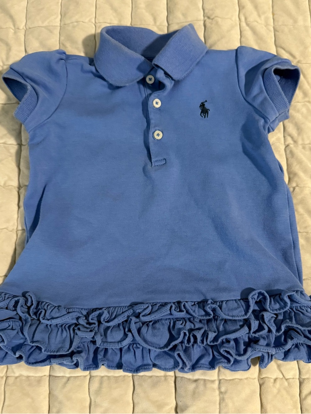 Ralph Lauren Girls' Light Blue Polo Dress with Ruffle Hem